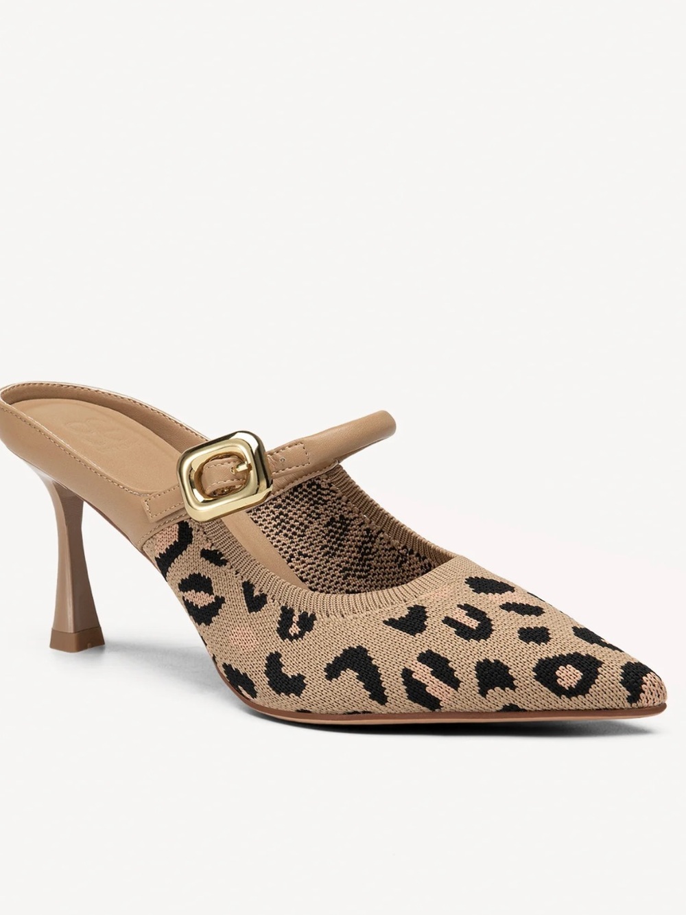Cosy Island GraceLithe Pointed Toe Heeled Mules, leopard print, tan & black sz 9